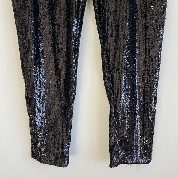 Express High Waisted Sequin Cocktail Party Ankle Pant Black Size Medium NWT - Picture 4 of 13